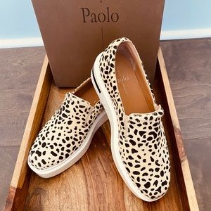 LINEA PAOLO Crm/Blk Freckle Platform Sneaker